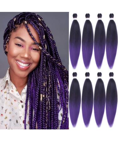 Leeven 8 Packs Purple Braiding Hair Extensions Pre Stretched for Box Braids 26'' Yaki Straight Braiding Hair Synthetic Kanekalon Fiber Hot Water Setting Crochet Braiding Hair Extension /26 Inch 1BPU# 26 Inch (Pack of 8) 1BPU