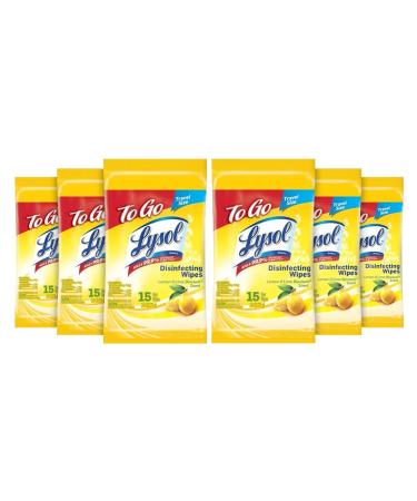 LYSOL Disinfecting Wipes - Lemon & Lime Blossom To-Go Flatpack 15 ct. (Pack of 6)