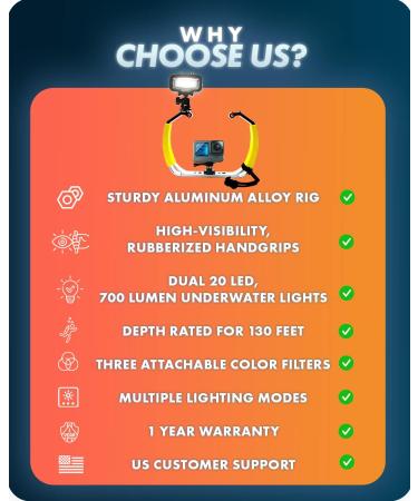 Movo DiveRig2 XL Diving Rig Bundle with Waterproof LED Light - Compatible with GoPro & Action Cams | Scuba Accessories for Underwater Photography - Buy Online on SooperMarket.com