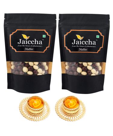Jaiccha Ghasitaram Diwali Gifts Chocolate - Nutties 400 GMS in Black Paper Pouch with 2 T-Lites
