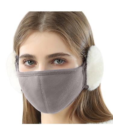 Visiblurry Kawaii face cover |Face cover in a cloud shape with ear warmer made of rabbit fur soft ear protector slim face cover plush-winter face cover for winter gray