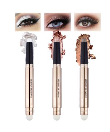 Glitter Eyeshadow Metallic Eye Shadow Stick 3Pcs Pearl Shimmer Dual-Ended Eyeshadow Eye Brightener Highlighting Pen High Pigmented Smooth Easy To Color For Sensitive Eyes Makeup (3pcs-137)