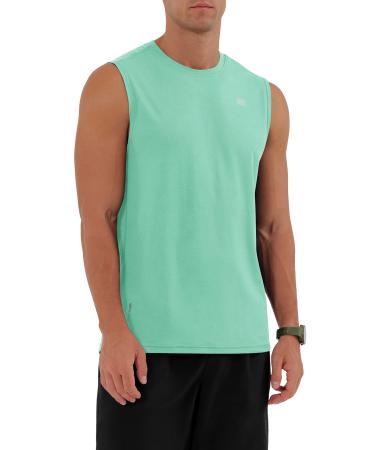 ODODOS Men's Muscle Shirts UPF 50+ Sleeveless Quick Dry Gym Workout Tank Top Mint Green-a (1 Pack) XX-Large Tall