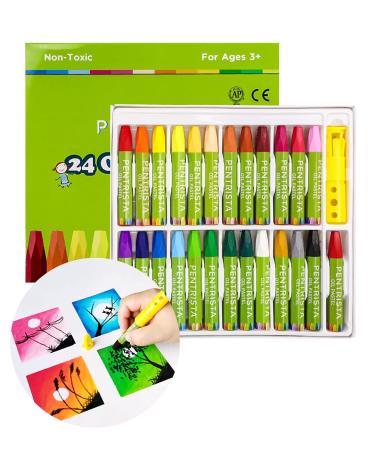PENTRISTA Oil Pastels 24+1 Assorted Colors+1 Sharpener and 1 Pastel Holder  Oil Pastels for Kids Indoor Activities At Home Non-Toxic Oil Pastel Crayons for Artist Students Smooth Painting and Drawing 24 Colors