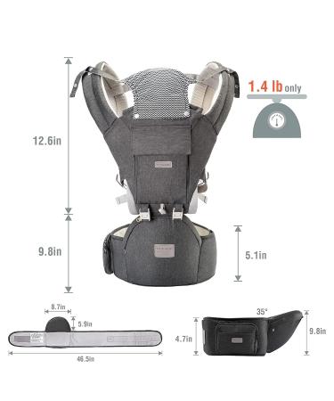 YIYUNBEBE Baby Carrier Newborns to Toddler 7-45 lbs All Seasons Foldable Baby Carriers Front and Back with Hip Seat Lumbar Support for Outdoor Hiking(Dark Grey) - Buy Online on SooperMarket.com