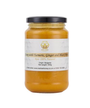 Honey with Turmeric Ginger and Black Pepper 450g Unpasteurised 100% Natural Raw Honey with Turmeric Ginger and Black Pepper No Additives No Preservatives