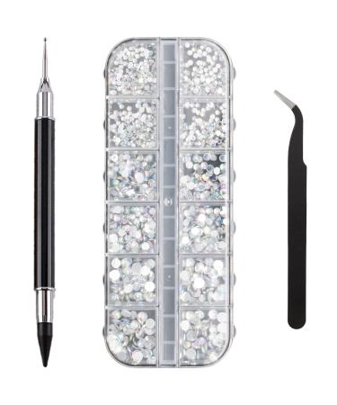 Rhinestones Nail Gems for Nail Art Flat Back Gems Nail Rhinestones for Nails 1500 Nail Decorations for Nail Art with Tweezers and Picker Pen