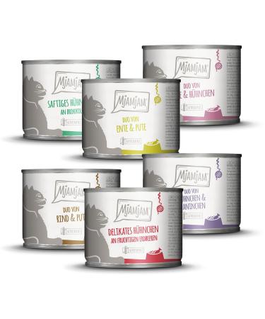 Mjamjam - Premium wet feed for cats - Mix package 6 for your cat 6 -seat Pack (6 x 200 g) grain free with extra meat mix 6 200 g (6 Pack)