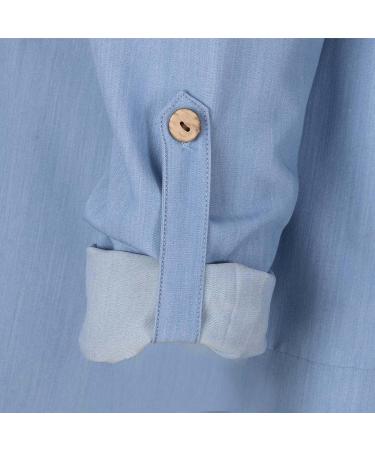 TUNUSKAT Women's Denim Shirt - Back Slit Roll Up Long Sleeve Top - Blue XX-Large - Buy Online on SooperMarket.com