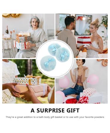 Buy Beavorty Large Fluffy Powder Puff Set - 3 Round Loose Powders with Ribbon Bow Handle | Sky Blue - Perfect for Face & Body - Buy Online on SooperMarket.com