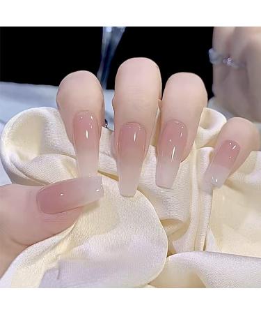Luvadeyo 24 PCs Coffin Press on Nails - Long Acrylic Gradient Fake Nails for Women & Girls - Full Cover Cold & White Design - Buy Online on SooperMarket.com