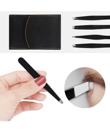 Classycoo Professional Eyebrow Tweezers Set - 4Pcs Stainless Steel Precision Kit for Eyebrows, Facial Hair, Ingrown Hair & Splinter Removal - Black - Buy Online on SooperMarket.com