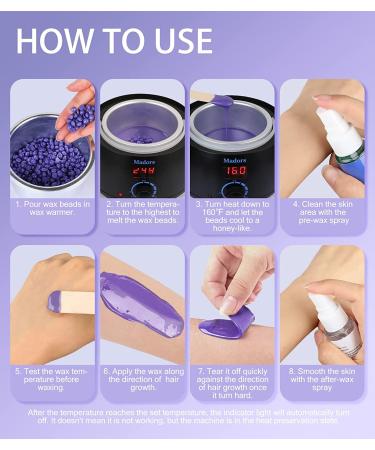 Madors Waxing Kit with LCD Display Temperature Control and 5 Hard Wax Beads - Purple - Buy Online on SooperMarket.com