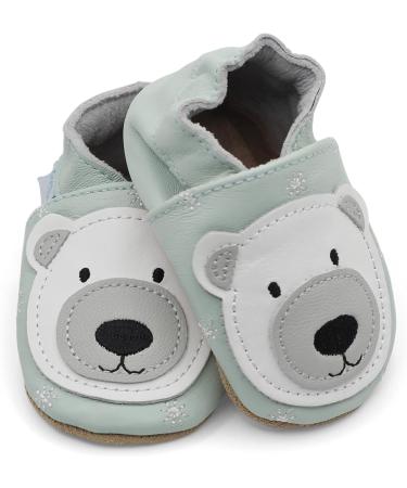 Dotty Fish Soft Leather Baby Shoes for Boys | Non Slip Toddler Shoes with Ice Blue Polar Bear Design | Sizes 0-6 Months to 4-5 Years - Buy Online on SooperMarket.com