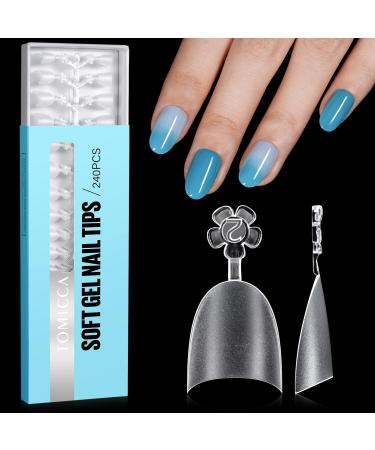 TOMICCA Short Oval French Nail Tips 240pcs Half Cover False Nail Tips Natural Matte False Nails Acrylic Nail Tips Artificial Nails Tips for Acrylic Extensions Salon Nails 15 Sizes Half Cover-Short Oval