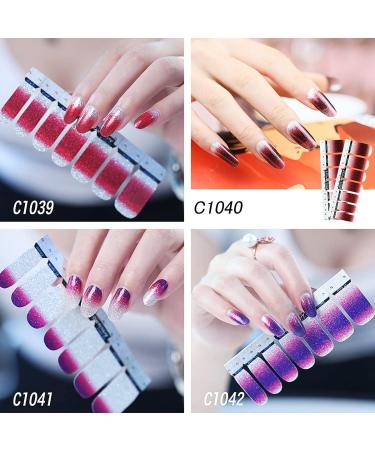 Self-Adhesive Nail Film - 14 Glitter Gradient Sheets (196 PCs) | Nail Art Stickers Manicure Set with Nail Files & Rubber Shaver for DIY Decoration - Buy Online on SooperMarket.com
