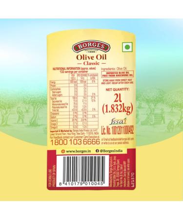 Borges Classic Olive Oil Edible Premium Grade Ideal For Specialty cooking Mediterranean dishes like pizza pasta Healthy Cooking Oil For Daily Use - 2L - Buy Online on SooperMarket.com