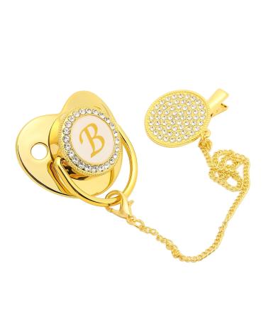 Golden Baby Pacifier with Clip | Curved Design Silicone Bling Clips for 6-18 Months | Stylish Soothing Accessory for Girls - Buy Online on SooperMarket.com