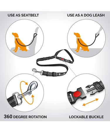 Comfortable Dog Seat Belt Harness for Car - 2-in-1 Leash & Restraint | Strong, Durable, & Reflective | Adjustable Bungee & 360 Swivel Attachment | Easy-to-Use Black Design - Buy Online on SooperMarket.com