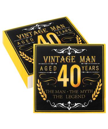 Black gold napkin 40th birthday Vintage 40th birthday paper napkins 40stk cocktail napkin 40th birthday disposable napkin for men birthday party decoration black gold 40s 40p