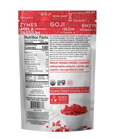 Suncore Foods Organic Dried Goji Berries 8oz - Gluten-Free, Non-GMO (1 Pack) - Buy Online on SooperMarket.com