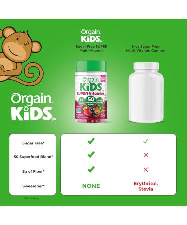 Buy Orgain Kids Sugar Free Multivitamin Gummies - Vegan 50 Superfoods 15 Vitamins Immune Support 60 Gummies for Ages 4+ Mixed Berry - Buy Online on SooperMarket.com