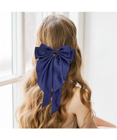 Navy Blue Bow Clips for Women Satin Hair Bow for French Long Tail Elegant and Cute Big Bows for Hair About Solid Soft Hair Accessories Birthday Wedding Party Gifts - Buy Online on SooperMarket.com