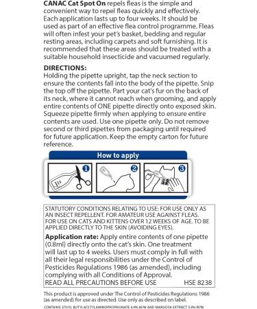 CANAC Cat Spot-On Repels Fleas 6 Pipettes Repels Fleas for up to 4 weeks Contains Margosa Extract Pesticide-Free Easy to apply Up to 24 weeks protection per pack For cats over 12 weeks of age - Buy Online on SooperMarket.com