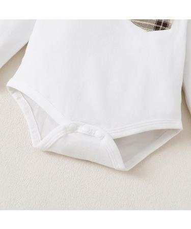 Puseky Baby Boy 3-6 Months Clothes Set | Long Sleeve Romper with Plaid Suspenders Overall Pants | Spring Fall Outfits in White - Buy Online on SooperMarket.com
