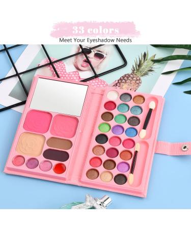Kioiner 33 Colors Makeup Palette Set for Kids All in One Makeup Kit with 5 pcs Makeup Brushes for Girls with Eyeshadows Lipstick Blush Eyebrow Powder Shading Powder Small Makeup Brushes Mirror - Buy Online on SooperMarket.com