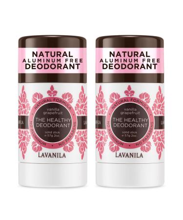 Lavanila Natural Aluminum Free Deodorant 2-Pack Vanilla Grapefruit - The Healthy Deodorant for Men and Women Solid Stick (2 Ounce Each) Vegan Vanilla Grapefruit 2 Ounce (Pack of 2)