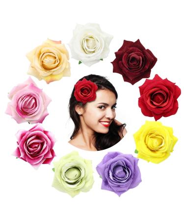 inSowni 9 Pack Artificial Rose Flower Alligator Hair Clips Sunflower Barrettes Wedding Party Boho Bohemian Hawaiian Luau Beach Headpieces Hair Accessories for Women Girls Teens