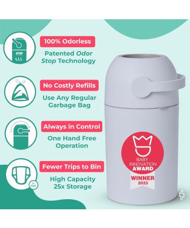 Baby Diaper Pail Patented Odor-Stop System Use Any Garbage Bag One Hand Free Lever Roll of Bag incld. (Ice Blue) - Buy Online on SooperMarket.com