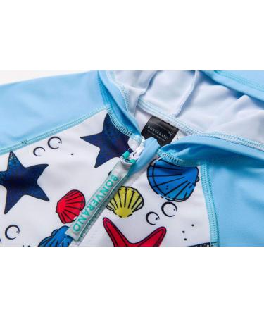 BONVERANO Baby Boys Swimsuit 6-9 Months Blue Star | UPF 50+ Full-Zip Hoodie One Piece Swimwear - Buy Online on SooperMarket.com