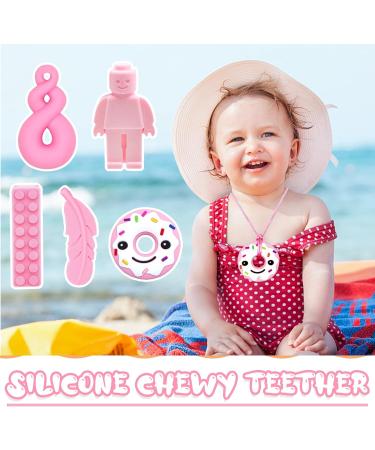 Sensory Chew Necklace Set - 5 Pink Teether Chew Toys for Autistic Children | Anxiety & Biting Relief | Food Grade Silicone Teether for Teething & Oral Motor Needs - Buy Online on SooperMarket.com
