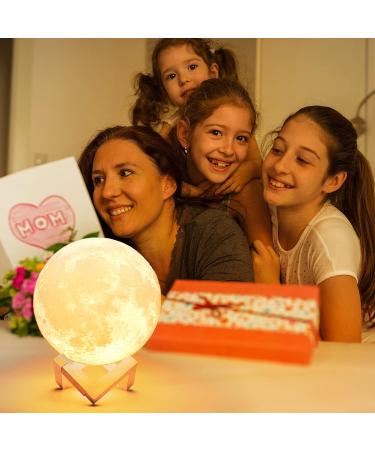 Methun 3D Moon Lamp 5.9 Inch with Wooden Base - LED Night Light for Home Decor - Touch Control Brightness - Ideal Gift for Bedroom, Christmas, New Year - White & Yellow - Buy Online on SooperMarket.com