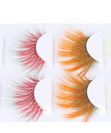 Colorful False Eyelashes - 5 Pairs 6D Long Curled Lashes for Halloween & Stage Makeup | Gradient Orange Red Blue Thick Synthetic Lashes - Buy Online on SooperMarket.com