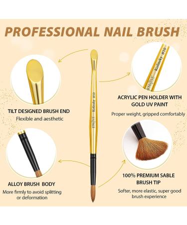 JOSLOVE Size 10 Kolinsky Acrylic Nail Brush - Handmade Round Shape for Acrylic Powder Application - 100% Pure Kolinsky Sable Hair - Gold Handle - DIY Home Salon - Buy Online on SooperMarket.com