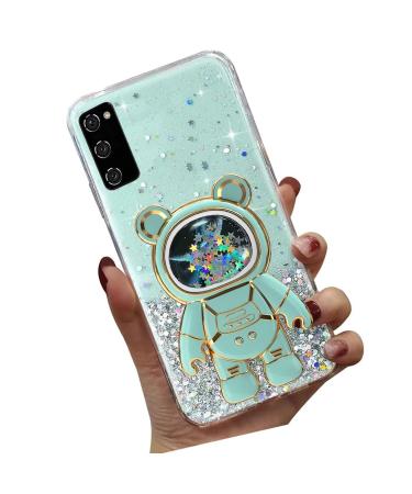 Tivenfezk Nadoli for Samsung Galaxy A03s Treibeand B r Astronaut Hidden Stand Shell caricature glitter astronaut stand Soft silicone bling cell phone case transparent protective cover samsung galaxy a03s green