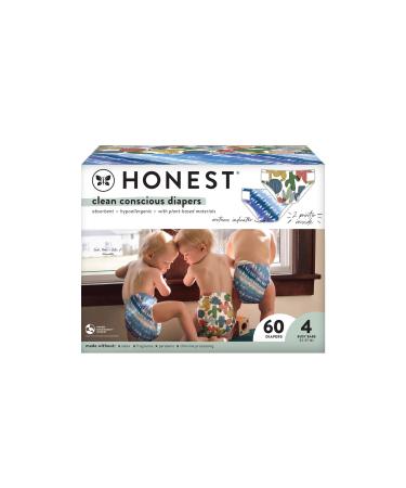 The Honest Company Clean Conscious Diapers | Plant-Based, Sustainable | Tie-Dye For + Cactus Cuties | Club Box, Size 4 (22-37 lbs), 60 Count 60 Count (Pack of 1) Tie-dye for + Cactus Cuties