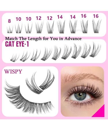 Cat Eye Lash Clusters - Natural Wispy Eyelash Extensions C Curl | DIY False Eyelashes by Geeneiya (192 Pcs 12 Pairs) - Shop Now - Buy Online on SooperMarket.com
