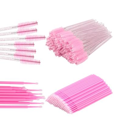200PCS Disposable Mascara Wands Eyelash Brush and Micro Applicator Brush  Makeup Applicators Brushes Tools Kit for Eyelash Extension Pink 200 microbrush+eyelash brush