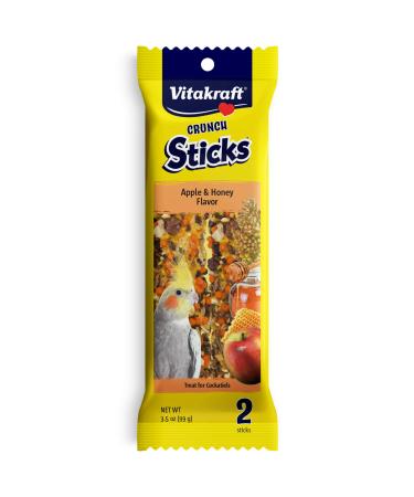 Vitakraft Crunch Sticks Cockatiel Treat - Pet Bird Treat Toy - Long-Lasting Chewing Fun Apple & Honey