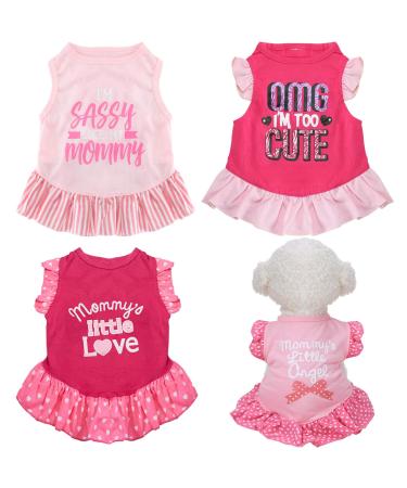 4 Pieces Pet Dress Shirt Cute Dog Sundress Printed Dog Princess Dress Puppy Summer Apparel Clothes Dog Skirt Shirt with Ruffles Dress for Small Dogs Cats Puppy (M) Medium