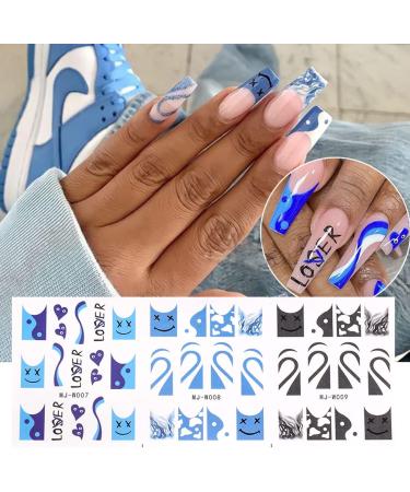 French Tip Nail Art Stickers - 24 Colorful Water Decals for DIY Manicure | Cute Heart & Star Designs for Women & Girls - Buy Online on SooperMarket.com