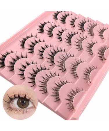 14 Pairs Manga Lashes Natural Look That Look Like Individual Clusters Anime Short Japanese Spiky Doll False Eyelashes 7 Styles Mixed Wispy Korean Asian Cosplay Lashes with Clear Band Pack