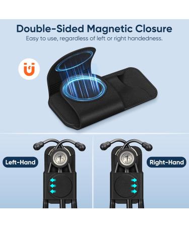 Premium PU Leather Stethoscope Holder Clip - Magnetic Lightweight Holster for Physicians Nurses & EMTs - Fits 3M Littmann & Most Stethoscopes - Black - Buy Online on SooperMarket.com