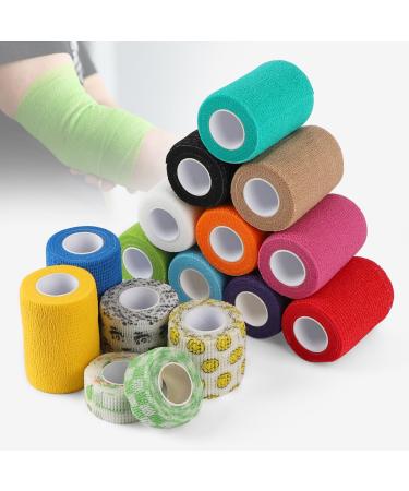 Efuturime 16 Self-adhesive bandage 7.5cm | 5cm | 2.5cm 4.5m self-adhering elastic bandage colorful fixing bandage self-adhering medically for sports wrist knees finger dog pet model S 16PCS-S