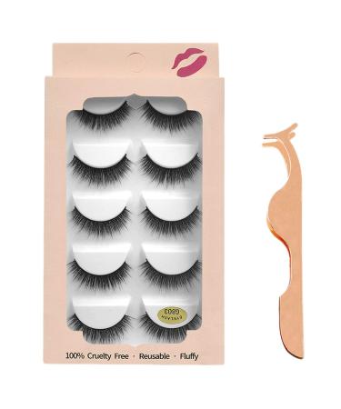 Desikixudy 3D Faux Lashes Handmade Luxurious Volume Fluffy Natural False Eyelashes 5 Pairs with Tweezers 05