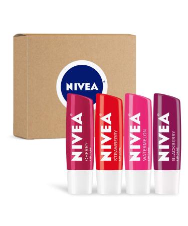 NIVEA Lip Care, Fruit Lip Balm Variety Pack, Tinted Lip Balm, 0.17 Oz, Pack of 4